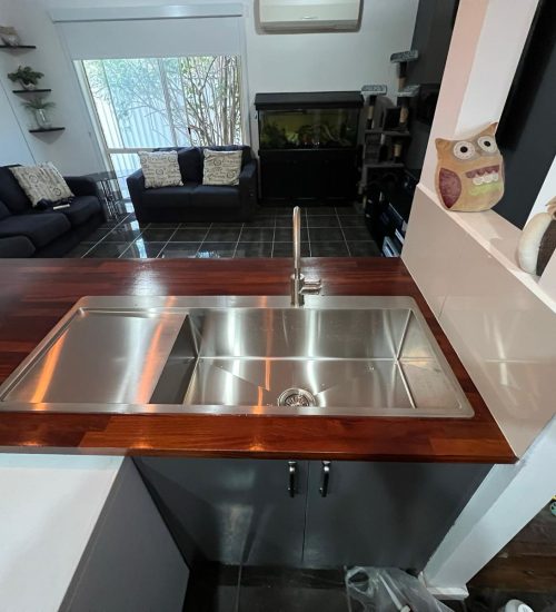 New sink installed after modifying the benchtop to suit new sink